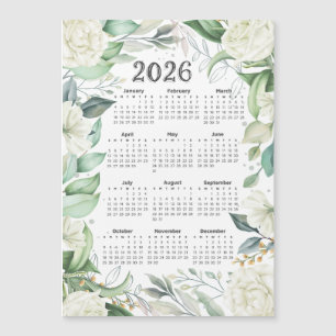 Carte Magnétique 2026 Calendrier Aquarelle Eucalyptus Blanc Floral