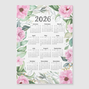 Carte Magnétique 2026 Calendrier Aquarelle Eucalyptus rose Floral