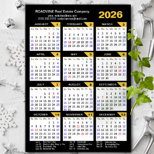 Carte Magnétique 2026 Calendrier Black Gold Moderne Entreprise Magn