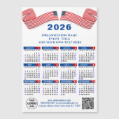Carte Magnétique 2026 Calendrier Business Logo QR code Bleu magnéti (Devant)