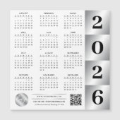 Carte Magnétique 2026 Calendrier Business Logo QR Code Chrome Argen (Devant)