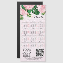 2026 Calendrier Business Logo QR Code Pink Floral