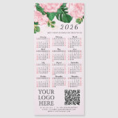 Carte Magnétique 2026 Calendrier Business Logo QR Code Pink Floral (Devant)