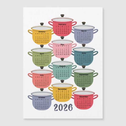 Carte Magnétique 2026 Calendrier Cuisine Colorful Cookware (Devant)