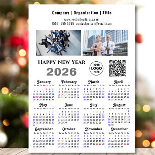 Carte Magnétique 2026 Calendrier Entreprise 2 Logo photo QR Magnéti