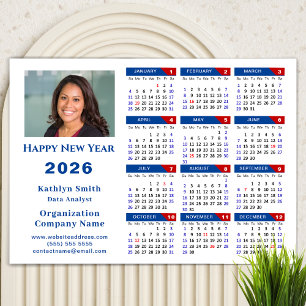 Carte Magnétique 2026 Calendrier Entreprise Photo Bleu Rouge Magnét