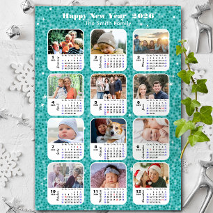 Carte Magnétique 2026 Calendrier Famille Photo Collage Moderne Bleu