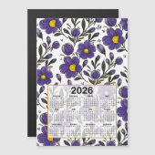 Carte Magnétique 2026 Calendrier Fleurs violettes bleues avec Feuil (Devant / Derrière)