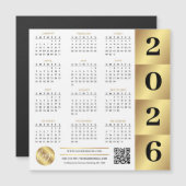 Carte Magnétique 2026 Calendrier Gold Business Logo QR Code Marketi (Devant / Derrière)