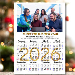 Carte Magnétique 2026 Calendrier Gold Parties scintillant Business 