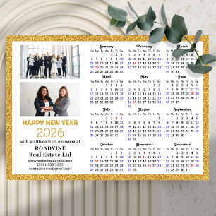Carte Magnétique 2026 Calendrier Gold Parties scintillant Business