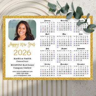 Carte Magnétique 2026 Calendrier Gold Parties scintillant Business