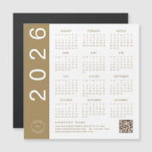 Carte Magnétique 2026 Calendrier Gold Texte QR Code Entreprise Logo (Devant / Derrière)