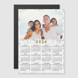 Carte Magnétique 2026 Calendrier magnétique Marbre blanc votre phot