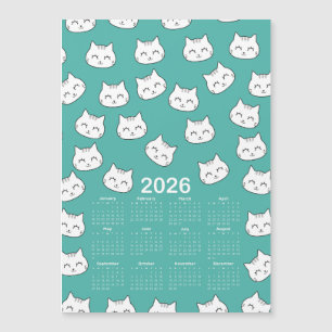 Carte Magnétique 2026 Calendrier mignon chat visage Motif