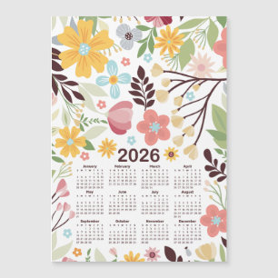 Carte Magnétique 2026 Calendrier Multicolor Main tirée Floral