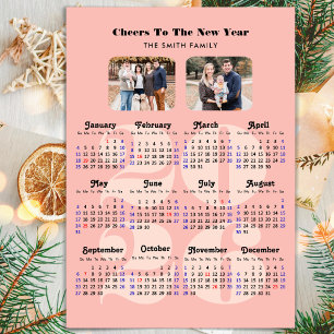 Carte Magnétique 2026 Calendrier Nouvel An Élégant rose Magnétique