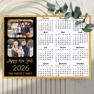 Carte Magnétique 2026 Calendrier Parties scintillant Or moderne 2 P