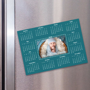 Carte Magnétique 2026 Calendrier Photo personnalisée Turquoise Blue