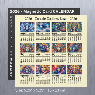 Carte Magnétique 2026 Custom Cosmic Goddess Calendrier Dimanche déb