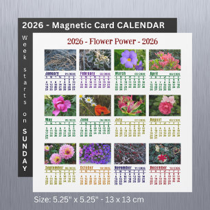 Carte Magnétique 2026 Custom Flower magnétique Calendrier démarre d