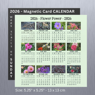 Carte Magnétique 2026 Custom Flower magnétique vert Calendrier SU
