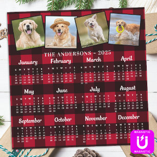 Carte Magnétique 2026 Custom Pet Photo Collage Red Plaid Calendrier