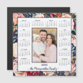 Carte Magnétique 2026 Élégant Bleu Floral Photo Calendrier magnétiq (Devant / Derrière)