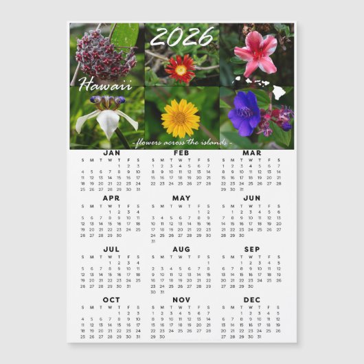 Carte Magnétique 2026 Hawaiian Flower Calendar (Magnetic) (Devant)
