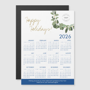 Carte Magnétique 2026 Modern Wreath Your Logo ici Calendrier bleu