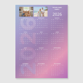 Carte Magnétique 2026 Yearly Calendar Pink Blue Personalised Photo