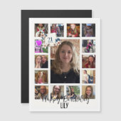 Carte Magnétique 21e Anniversaire crème bleu fleur amande (Devant / Derrière)