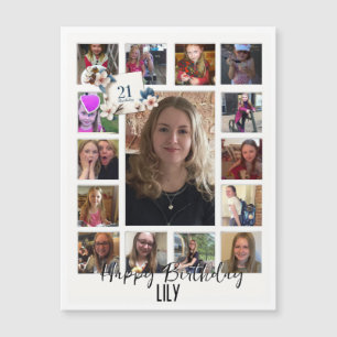 Carte Magnétique 21e Anniversaire crème bleu fleur amande