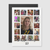 Carte Magnétique 21e Anniversaire crème bleu fleur amande (Devant / Derrière)