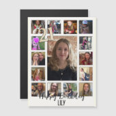 Carte Magnétique 21e Anniversaire crème bleu fleur amande (Devant / Derrière)