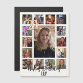 Carte Magnétique 21e Anniversaire crème bleu fleur amande (Devant / Derrière)