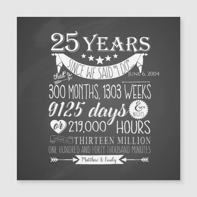 Carte Magnétique 25e anniversaire de mariage, tableau noir, 25 ans (Devant)