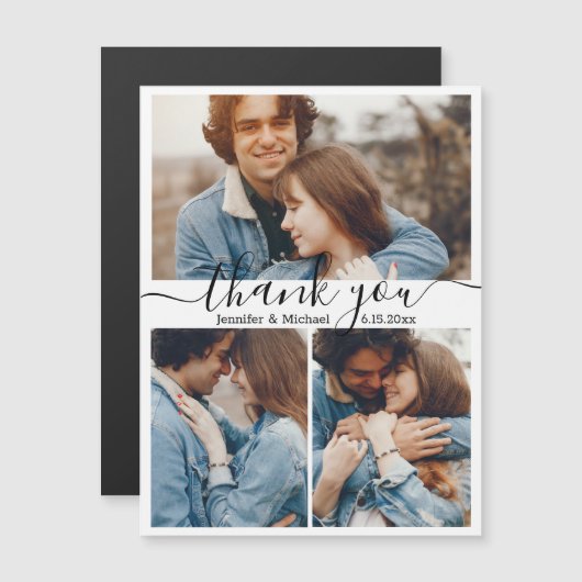 Carte Magnétique 3 photos design collage mariage merci aimant (Devant / Derrière)