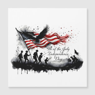 Carte Magnétique 4 juillet art patriotique avec drapeau et soldats