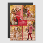 Carte Magnétique 4 Photo Collage Red Christmas Magnetic Cards (Devant / Derrière)