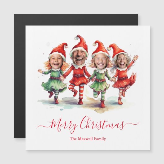 Carte Magnétique 4 Photos elfes de Noël (Devant / Derrière)