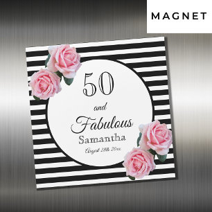 Carte Magnétique 50 roses roses roses noires rayures blanches
