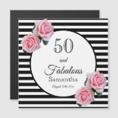 Carte Magnétique 50 roses roses roses noires rayures blanches (Devant / Derrière)
