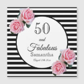 Carte Magnétique 50 roses roses roses noires rayures blanches (Devant)
