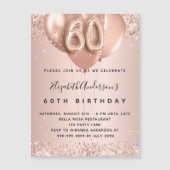 Carte Magnétique 60e anniversaire rose or ballons d'invitation aima (Devant)