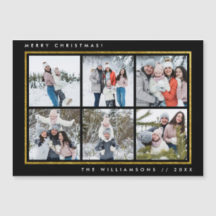 Carte Magnétique 6 photos personnalisées Joyeux Noël noir et or