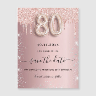 Carte Magnétique 80e anniversaire blush rose enregistrer la date ai