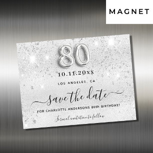 Carte Magnétique 80e anniversaire parties scintillant argent enregi