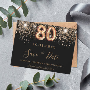 Carte Magnétique 80e anniversaire parties scintillant noire enregis