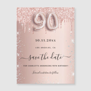 Carte Magnétique 90e anniversaire rose parties scintillant enregist